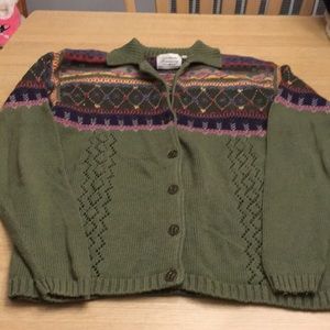 Northern Treasures Colorful Green Button Sweater.